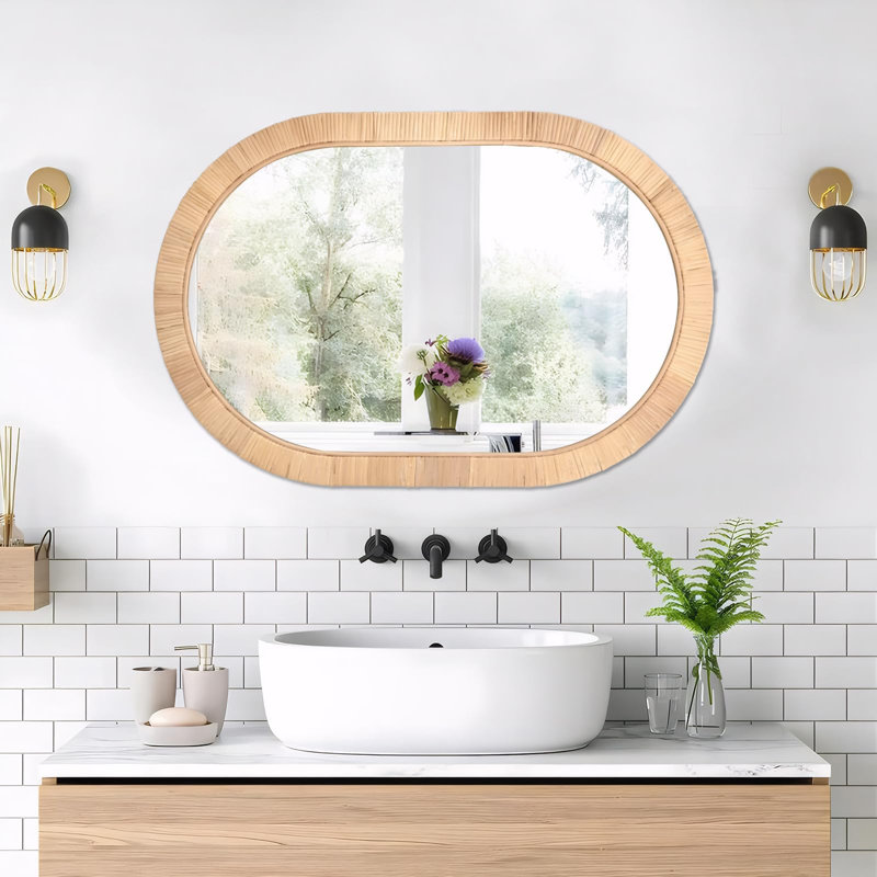 20"x30" Boho Rattan Oval Wall Mirror
