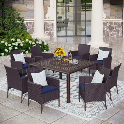 Asfand 8 - Person Wicker Patio Dining Set with Square Table , Cushions Included