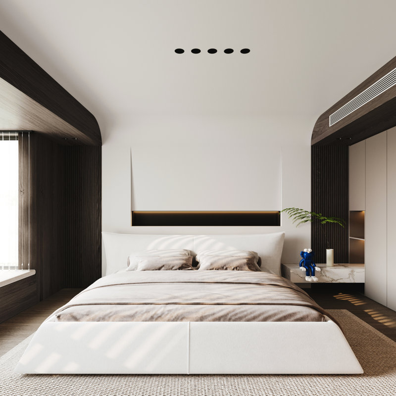 Grand lit, velours crème, lit plateforme tapissier, tête de lit ergonomique surdimensionnée, lattes de lit en pin massif, sans sommier tapissier avec structure et cadre en velours spécial, 24 lattes épaisses pour 1000
