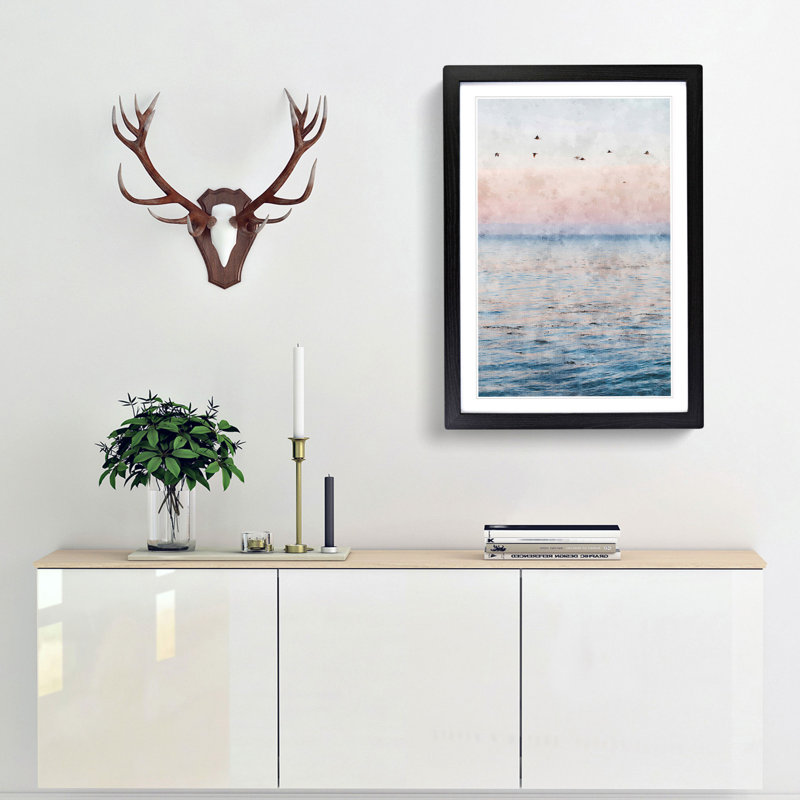 Birds Above the Ocean - Picture Frame Graphic Art Print, 45cm H x 33cm W x 2cm D, Black Framed