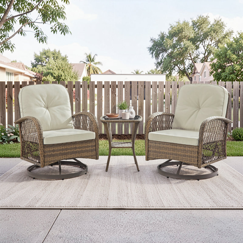 Baecher Wicker / Rattan 2 - Person Outdoor Seating Group with Swivel & Glider Chairs and Glass-Top Side Table