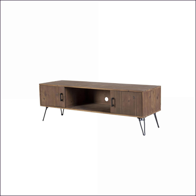 Meuble télé avec 2 armoires de rangement TV | Naturel | Bois massif