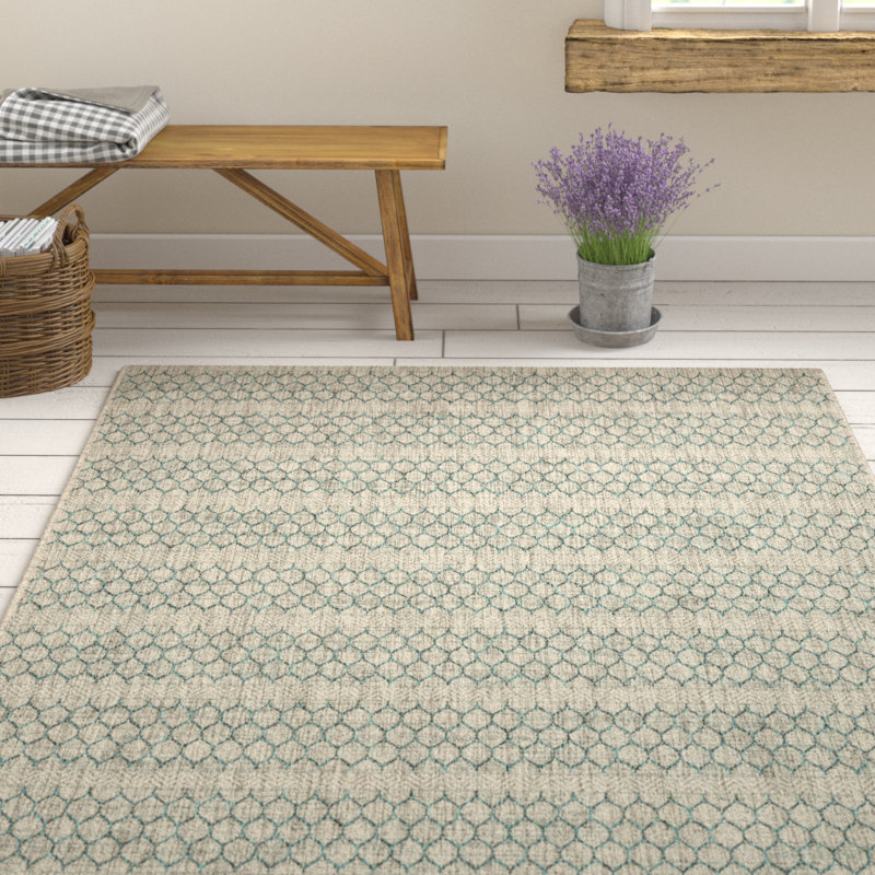 Jimmu Gray/Teal Indoor/Outdoor Area Rug, Rectangle 5'3" x 7'7"