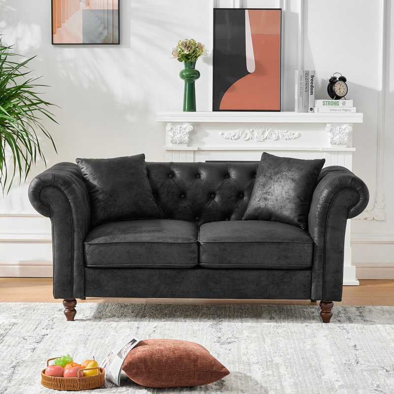 Canapé en tissu 66 po Chesterfield?, Noir