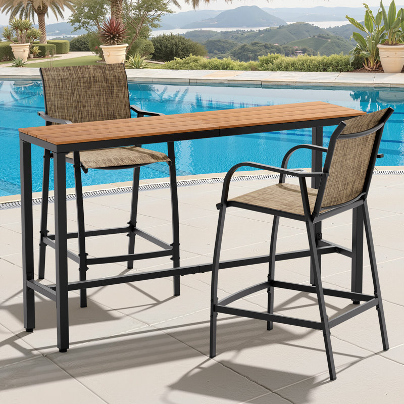 2-Person Patio Outdoor Dining Set (3-Piece Set, Rectangular Table), Brown, Dark Brown