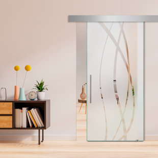 Frameless Glass Sliding Barn Door with Frosted Modern Design + Hardware Kit (Semi-Private)