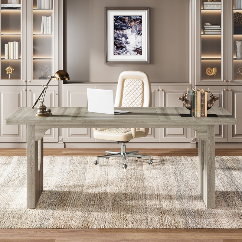Joonyoung Rectangular Manufactured Wood Executive Desk with Sled Base, Gray