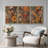Abstract Botanical "Bohemian Orange Brown Floral Artwork, Unique Vintage Classy Living Room Wall Pictures, Framed Canvas Giclée Print 3 Pieces Wall Art" 16"x24"x3 pcs, 24"x36"x3 pcs, 20"x60"x3 pcs-90890081-90890082-119385107