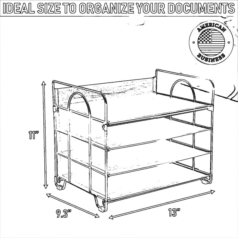 Organisateur de bureau à 4 niveaux avec tablettes à motifs en bois, classeur multifonctionnel et organisateur de papier pour fournitures de bureau, factures, lettres et rangement pour bureau