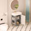 Meuble-lavabo à tablettes ouvertes de 21,6 po avec lavabo et porte en céramique, armoire de rangement à tablettes ouvertes sur le côté gauche-111123627