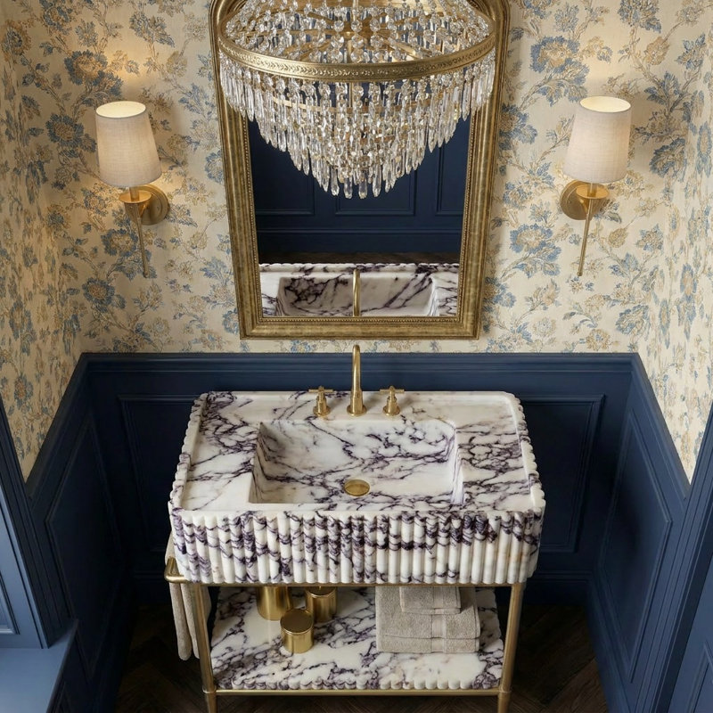 Lavabo console en marbre avec pieds en laiton massif Calacatta Viola de l 30 po x P 30 po Aynur