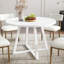 Ensemble de salle à manger 5 pièces Roundhill Furniture Evdo, table ronde à tréteaux et 4 chaises rembourrées, blanc et naturel-1329688579-1329688576