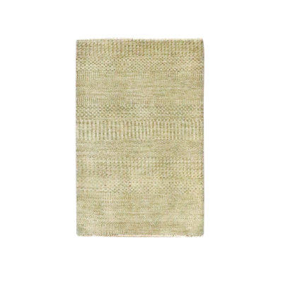Tapis écru brun 2 pi x 3 pi, luxuriant et moelleux, noué à la main, motif d'herbe moderne, laine avec touche de soie, tapis ton sur ton, tapis oriental
