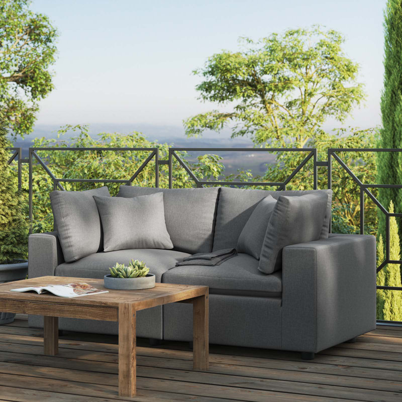 Commix Outdoor Patio Overstuffed Outdoor Patio Loveseat, Charcoal, Charcoal