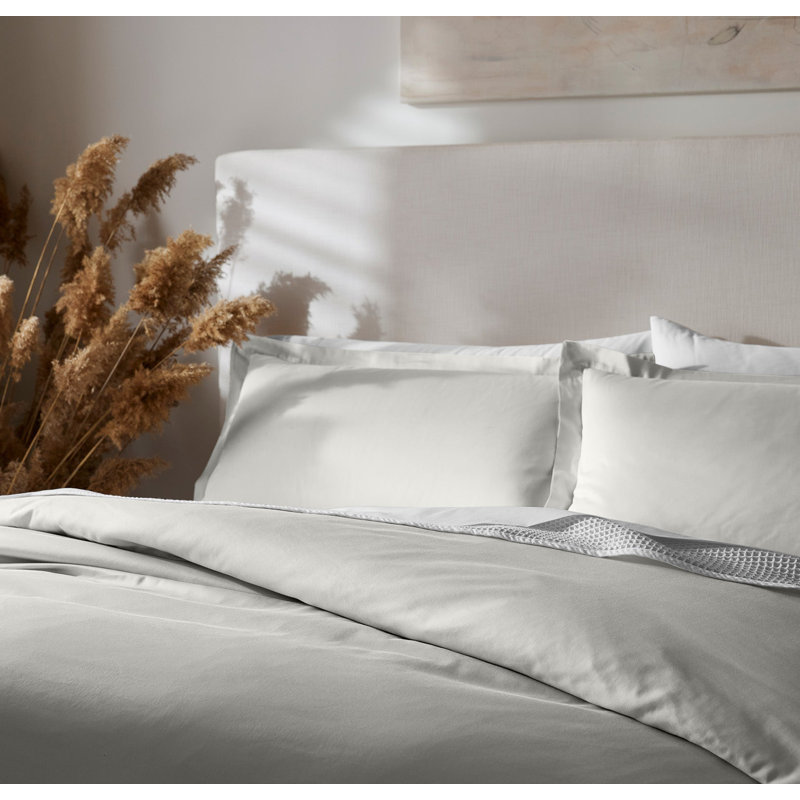 Percale Hemmed Duvet Set, Mist, Queen Duvet Cover + 2 Standard Shams