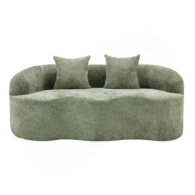 Canapé courbé vert avec accoudoir rond, canapé à compression avec 2 coussins, canapé pour petit espace, salon, chambre à coucher, sans assemblage