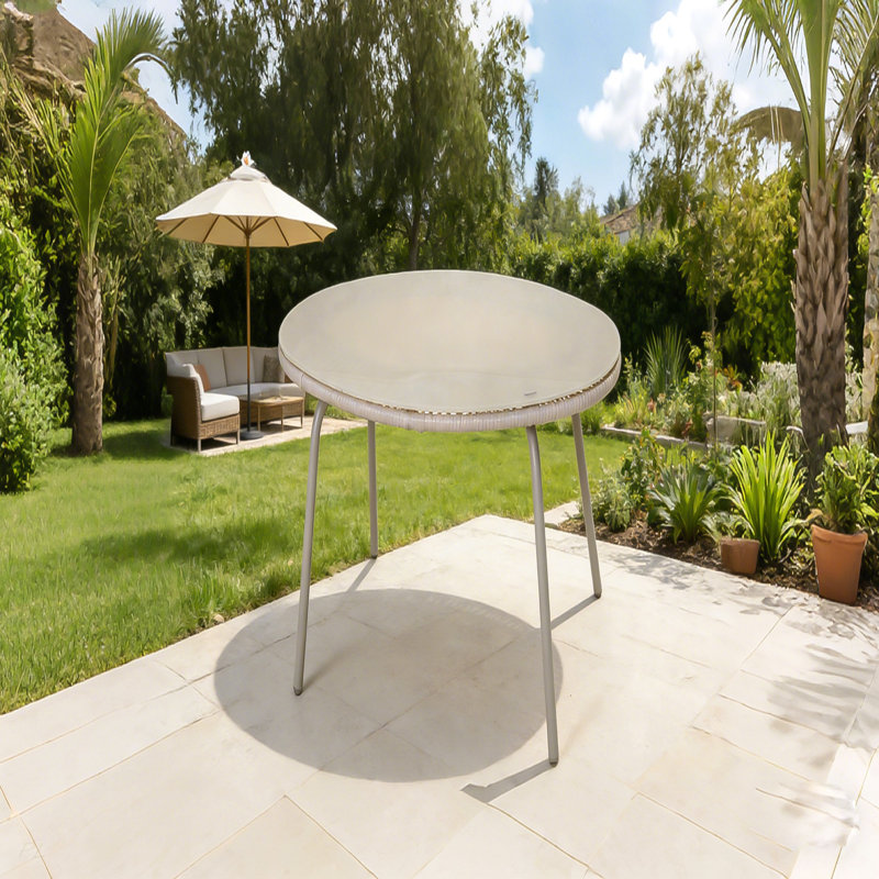 Ensemble de causeuse et de table basse d'extérieur moderne, ensemble de conversation de patio toutes saisons avec coussins épais, meubles bistro 2 pièces pour la cour, le balcon, le jardin, blanc cassé