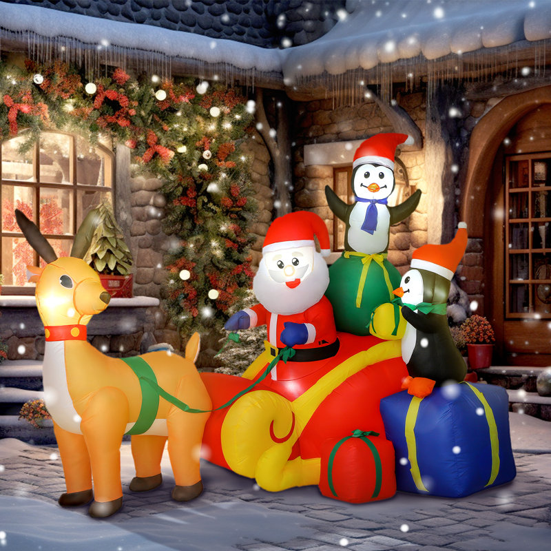 Outsunny 6ft Christmas Inflatable Santa on Sleigh with Built-in LED Lights