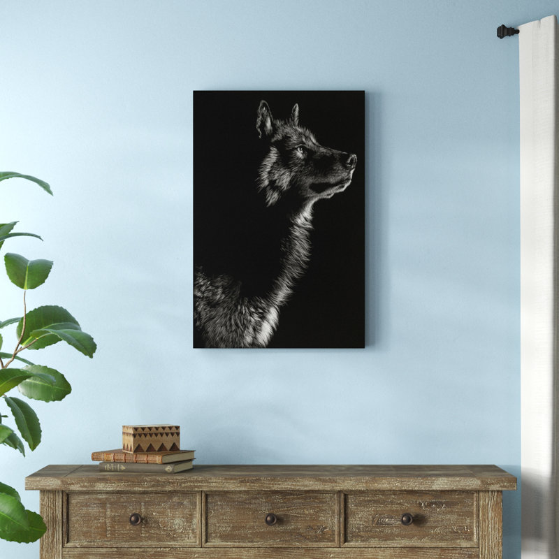 Scratchboard Wolf II by Julie T. Chapman - Print on Canvas, 91cm H x 61cm W, Wrapped Canvas