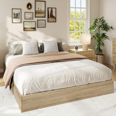 Wood Platform Bed Frame, Sleek Modern Minimalist Floor-Standing Bed Frame with Durable Wooden Slats, Noise-Free