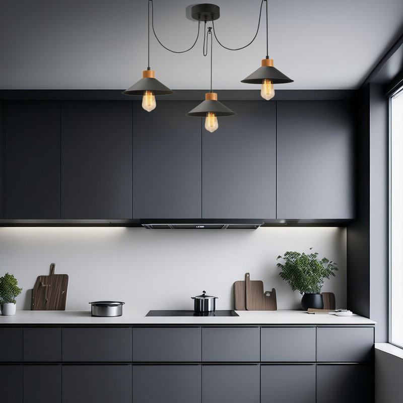 Lustre de style scandinave, structure en métal avec base en bois, 44,9 po x 9,4 po | Hauteur réglable: 39,4 pouces | 3 x douilles E27 (40 W maximum) | Conception élégante pour la décoration intérieure moderne | Certifié IP20, parfait pour le salon 