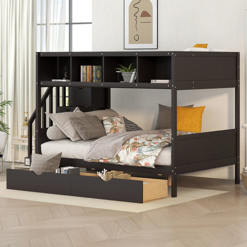 Gurutz Twin over Full 5 Drawer Standard Bunk Bed with Shelves by Harriet Bee, Espresso
