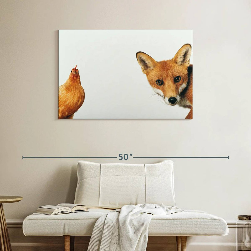 Brampt, poulet et renard, H 26 po x l 39 po