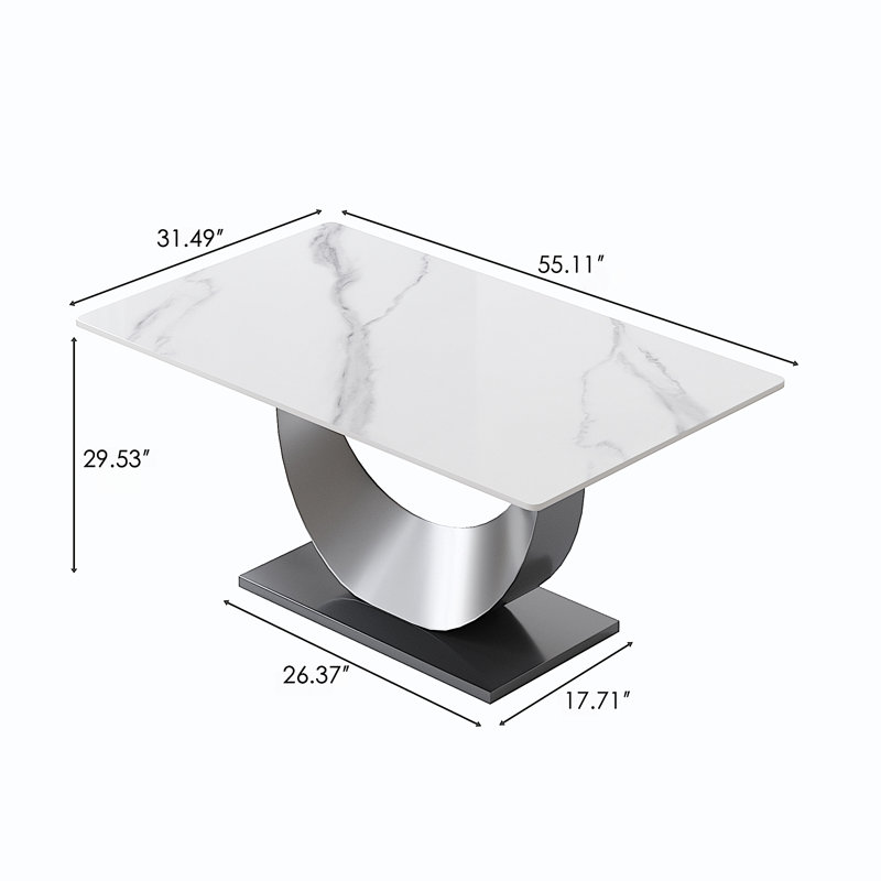 Juvan Modern Sintered Stone Dining Set, 29.21" H x 55.11" W x 31.5" D, 5 Pieces: Table, 4 Chairs, White/Black