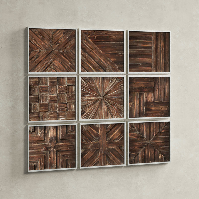 Rustic Fir Wood 9-Piece Square Wall Decor Set