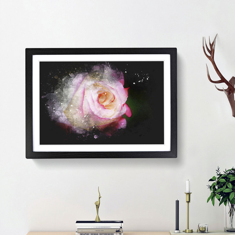 Pink Tipped Rose - Picture Frame Graphic Art Print, 45cm H x 63cm W x 2cm D, Black Framed