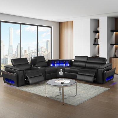 Smart Lounge Power Reclining Sectional Sofa with LED Reading Light Console, USB & Wireless Charging