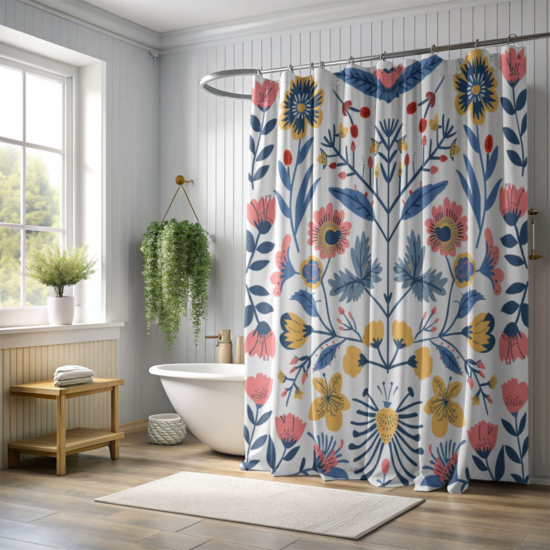 Rideau de douche Folk Blossom - Premium, H 74 po x l 71 po