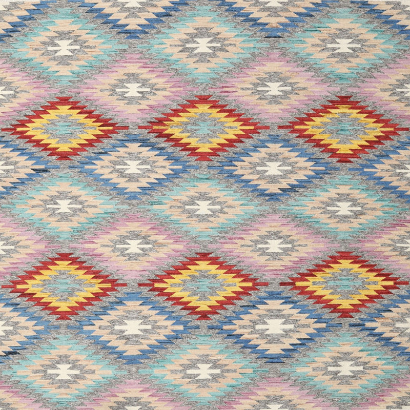 Tapis de zone rouge/jaune/rose contemporaine, Carré 5 pi