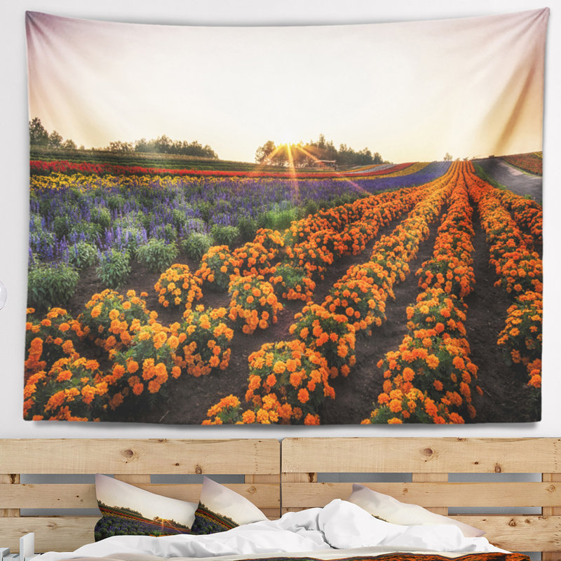 Tapisserie florale à fleurs japonaises, H 78 po x l 92 po