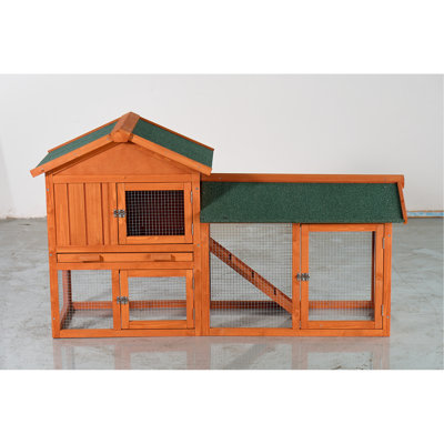 Maison pour animaux à 2 étages pour lapins, poulets, cochons d'Inde, grande cage en bois avec toit en asphalte, rampe et cage extérieure en grillage métallique galvanisé, entretien du plateau escamotable en bois de sapin, entretien spacieux