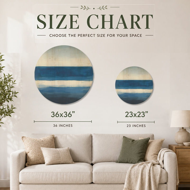 Bandes Horizon Cobalt - Décoration murale ronde en bois de style côtier, Rond 23 po, Rond