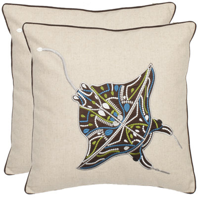 Ocean Embroidered Linen Throw Pillow
