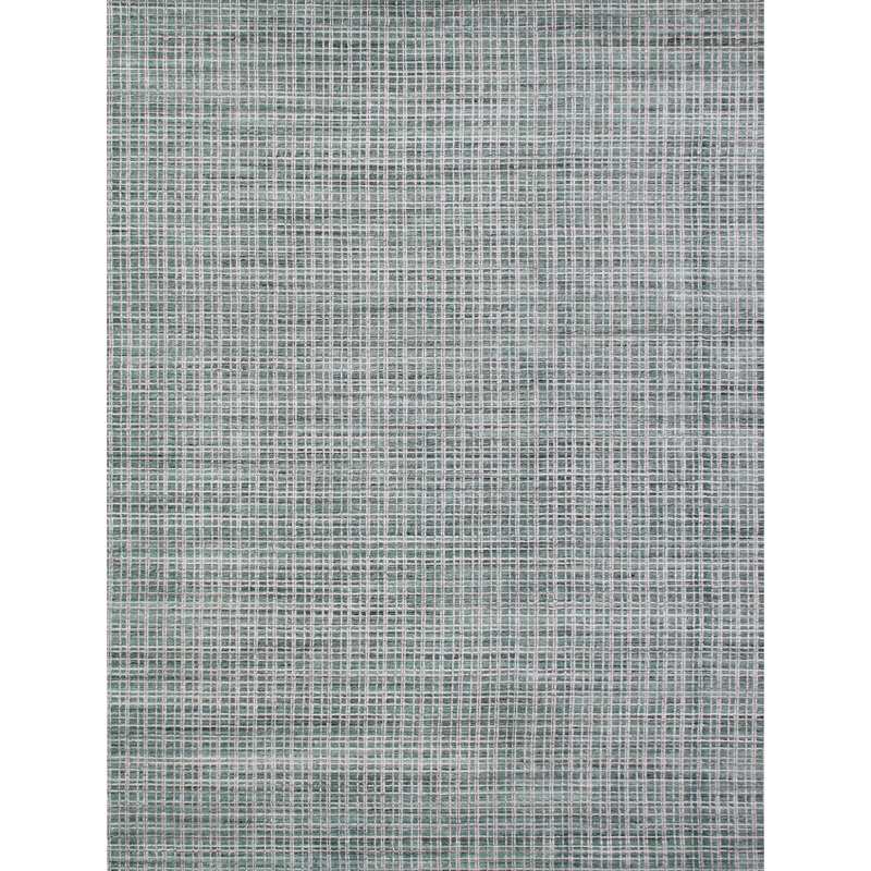 Hand Knotted Plaid Area Rug in Teal/Green, Rectangle 10' x 14'