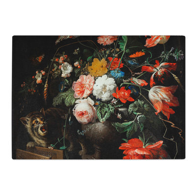 Cat and Flowers by Abraham Mignon Chopping Board