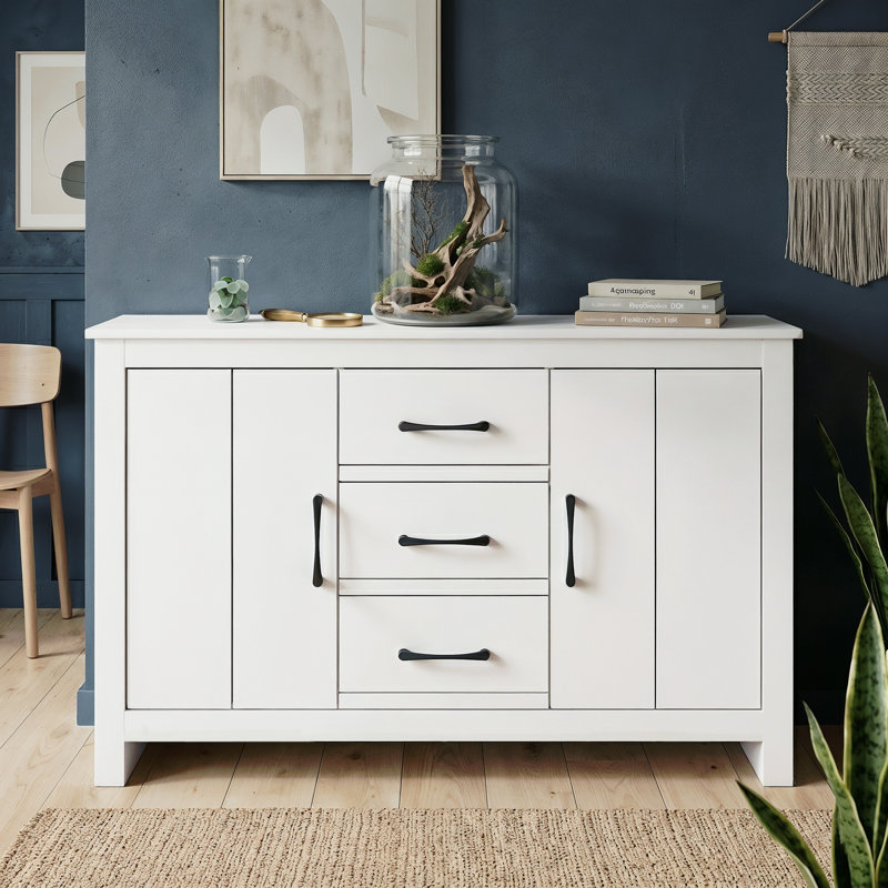 Limestone 119cm Wide 2 Door 3 Drawer Sideboard, White