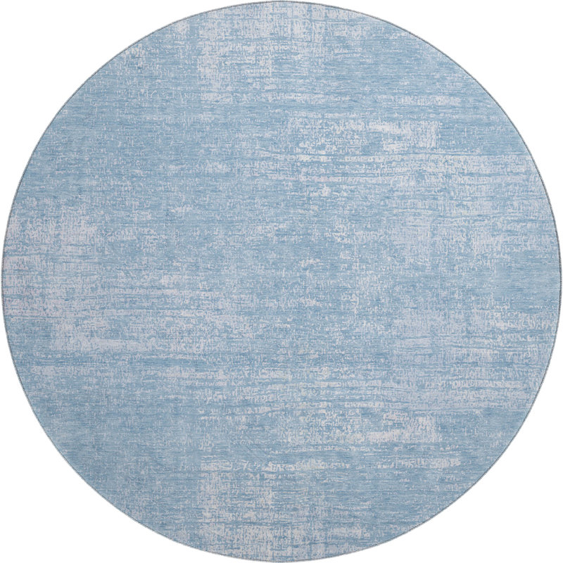 Premium Machine Washable Prisco Blue Rug, Round 8'
