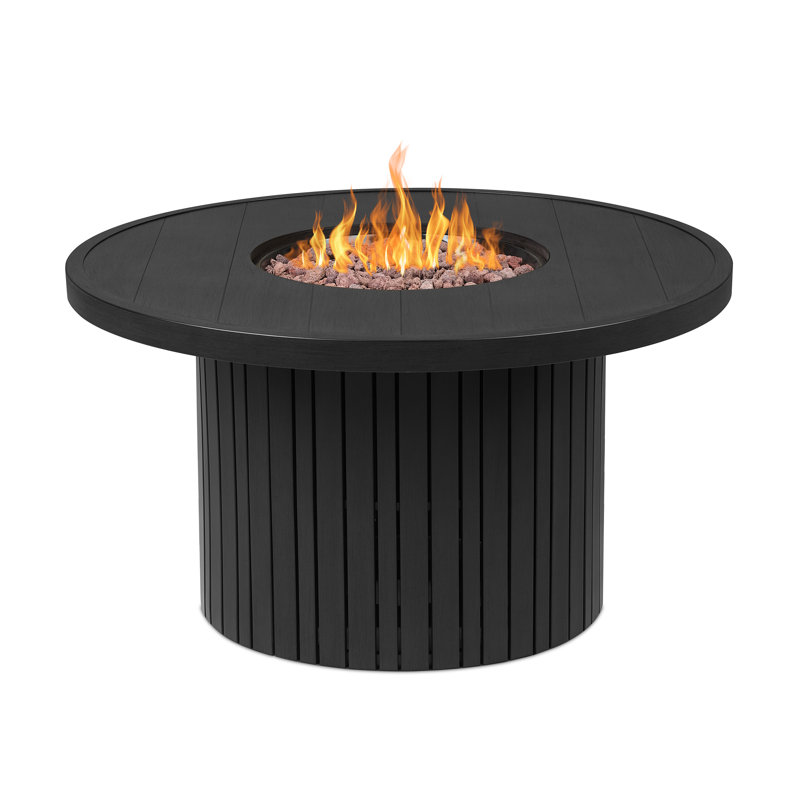 Real Flame Calvin 44" Round Metal Propane Fire Pit Table With Hidden Tank, Black Coral