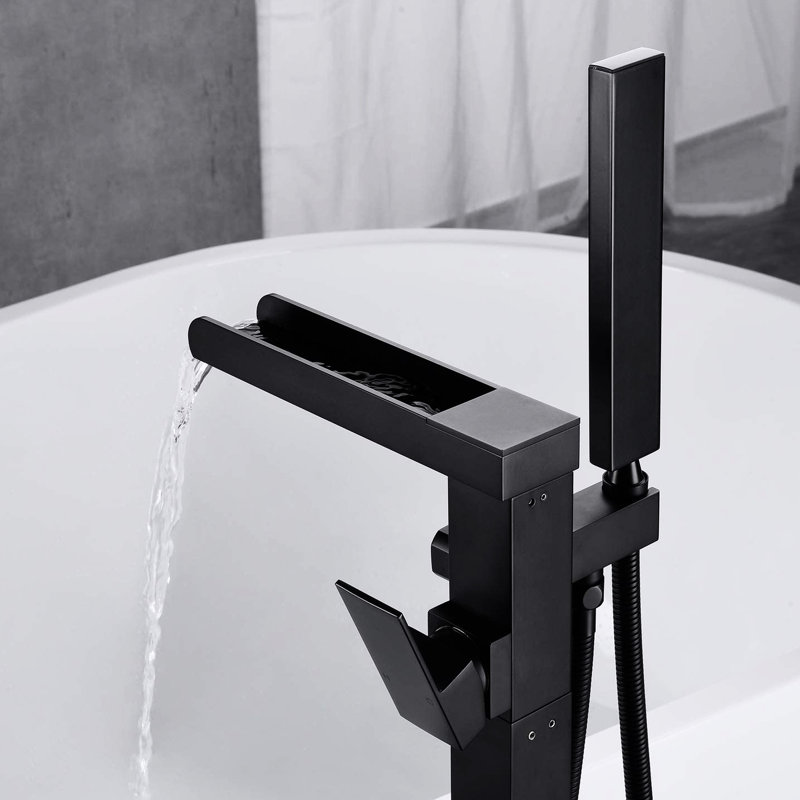 Robinet de baignoire pour salle de bain - Fixé au sol, avec poignée à levier et douche à main pratique, fixation moderne et résistance à la corrosion pour une durabilité accrue