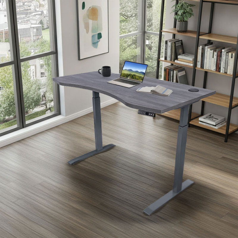 Kaylan PRO Series Ergonomic Curve 30” x 60” Electric Sit-Stand Desk with Dual Motors, Dove Gray