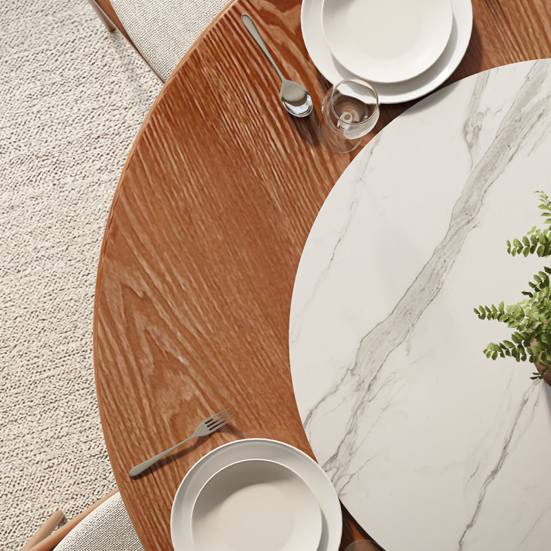 Round Mid-Century Farmhouse Solid Wood Dining Table With Removable Stone Lazy Susan Jaivyn, 29.52"H x 53.15"L x 53.15"W