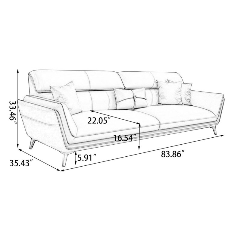 Causeuse-coussin standard en cuir véritable gris, H 33,46 po x l 83,86 po x P 35,43 po, Gris / Orange