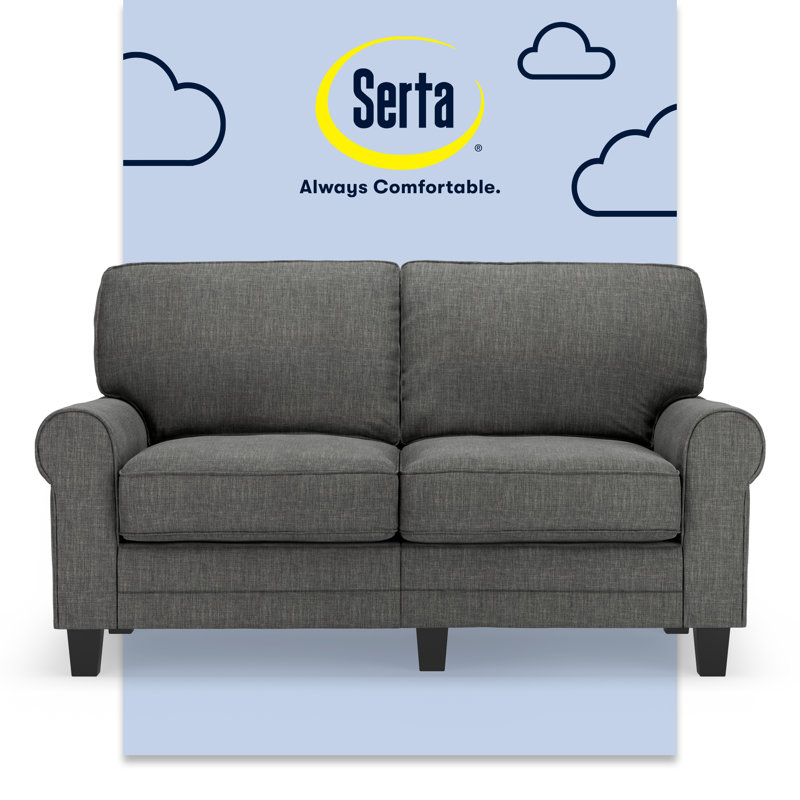Serta Copenhagen 61" Rolled Arm Sofa, Easy Care Fabric, Soft Pillow Back, Pocket Coil Seat Cushions