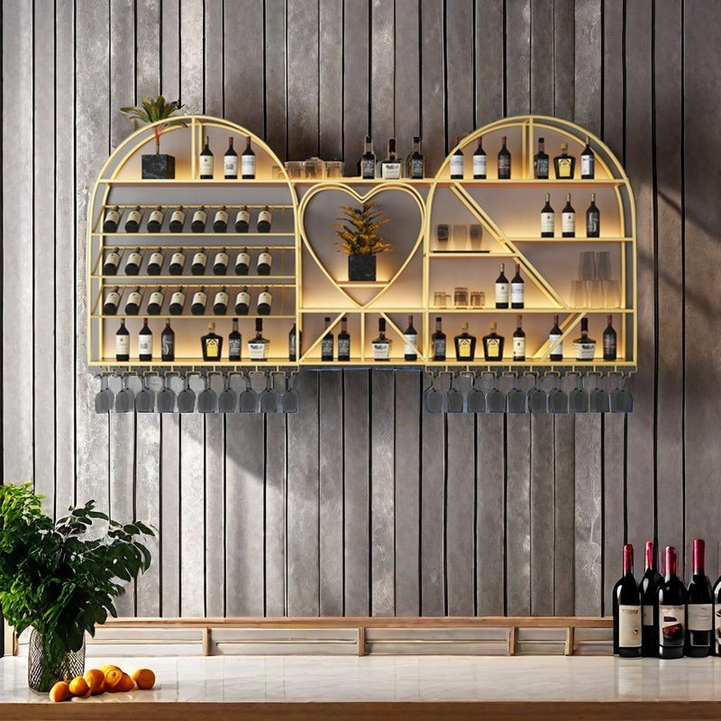 Heart Shaped Metal Wall Mounted Wine Rack, Gold