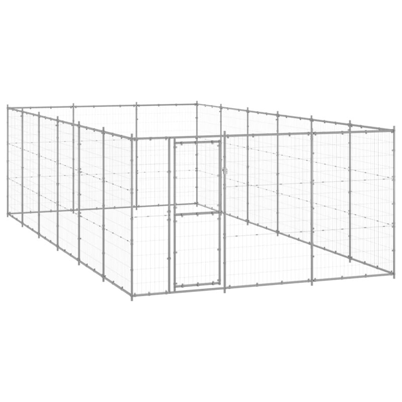 Chenil d'extérieur pour chien Vidaxl, Argent, H 70,9 po x L 129,9 po x l 259,8 po