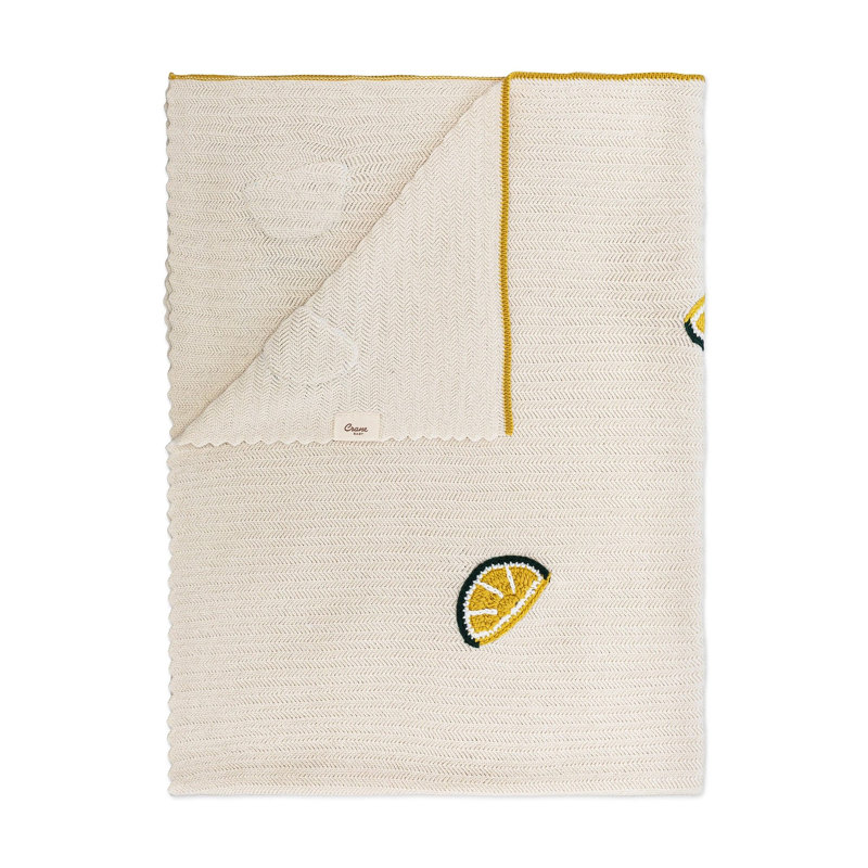 Clementine Lemon Embroidered Knit Baby Blanket